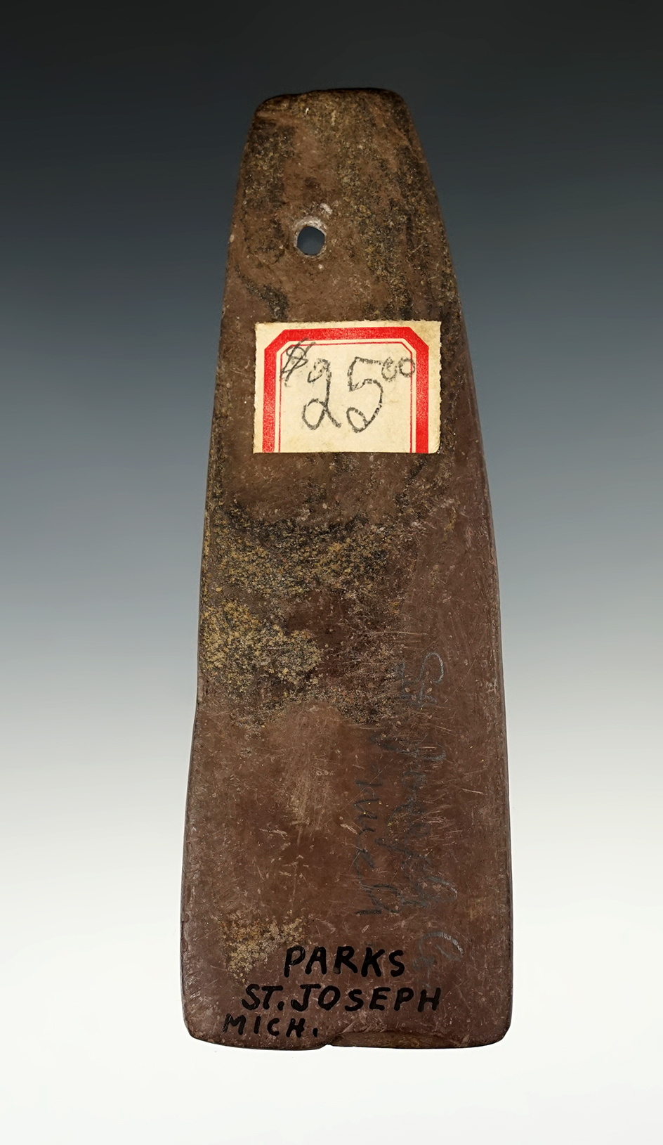 5 5/16" Trapdezoidal Pendant found in St. Joseph Co., Michigan. Ex C. Parks.