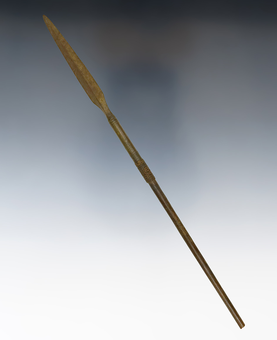 39 1/2" Overall length Metal Spear with wood handle.