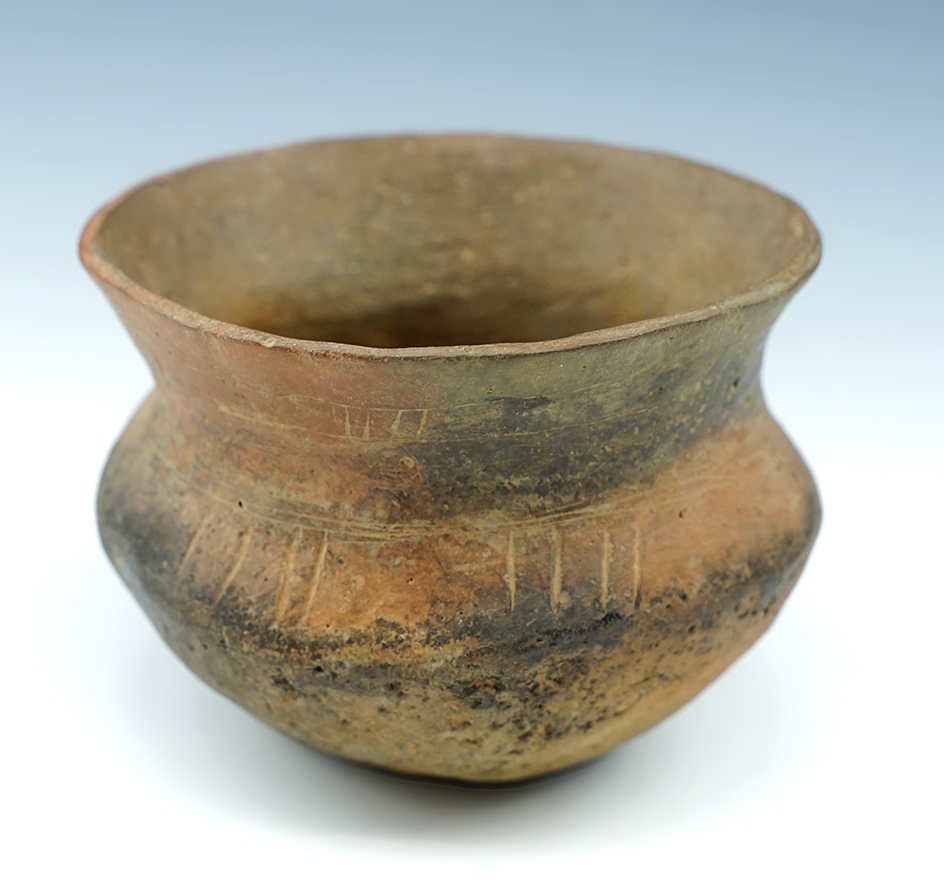 3 1/4" x 4 1/8" wide ancient Caddo Pottery Vessel found in Clark Co., Arkansas.