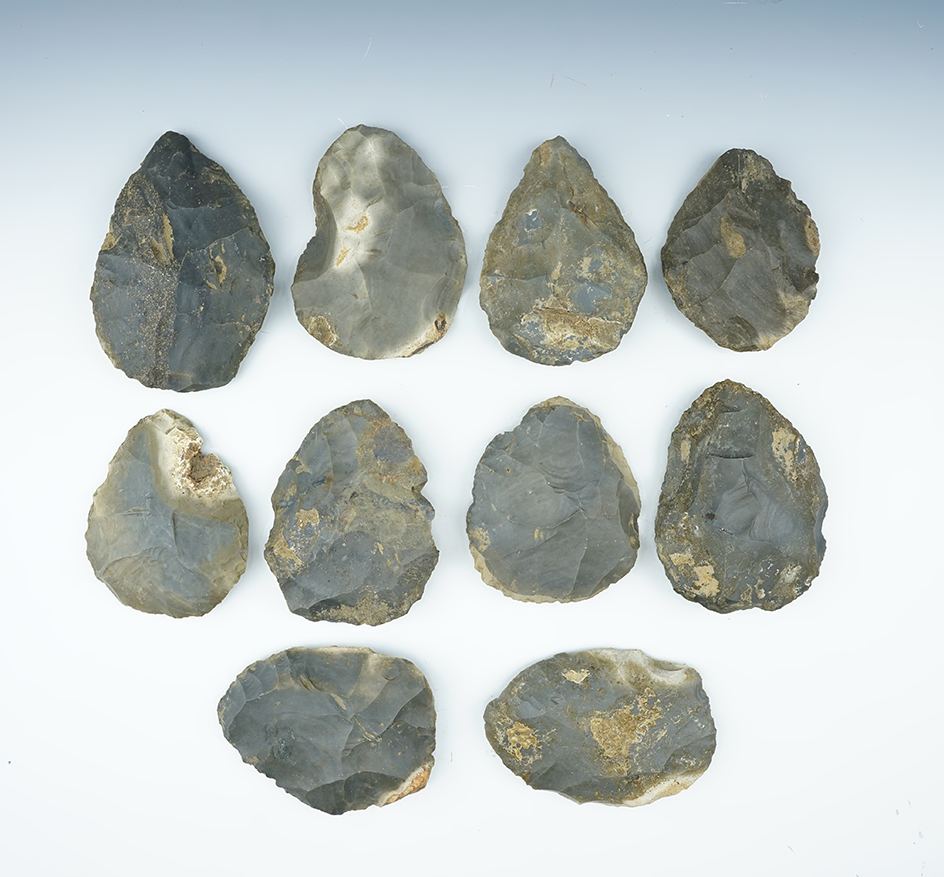 Cache of 10 Hornstone Blades found together in Indiana. Largest is 4 3/4".