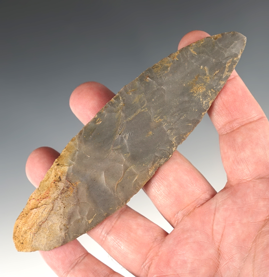 5 1/4" Turkeytail Blade made from Hornstone.  Found in Crawford Co., Indiana.