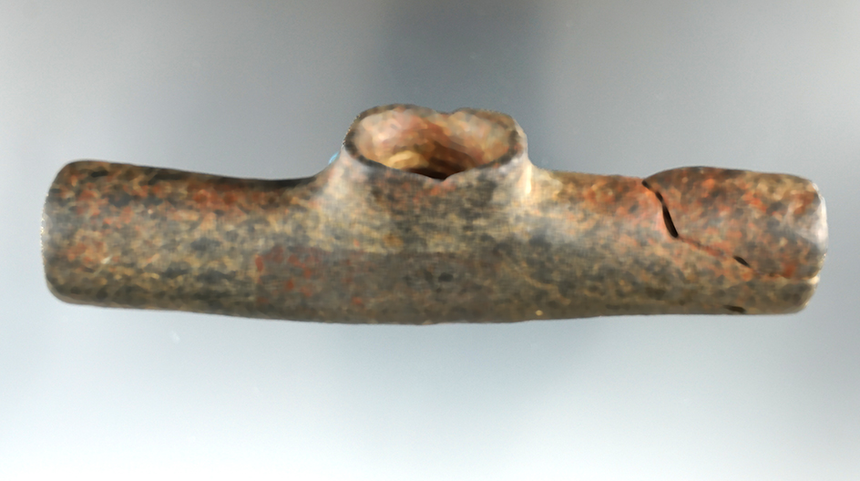 4 11/16" uniquely styled stone Pipe - Trigg Co., Kentucky. One end has a couple reglued pieces.