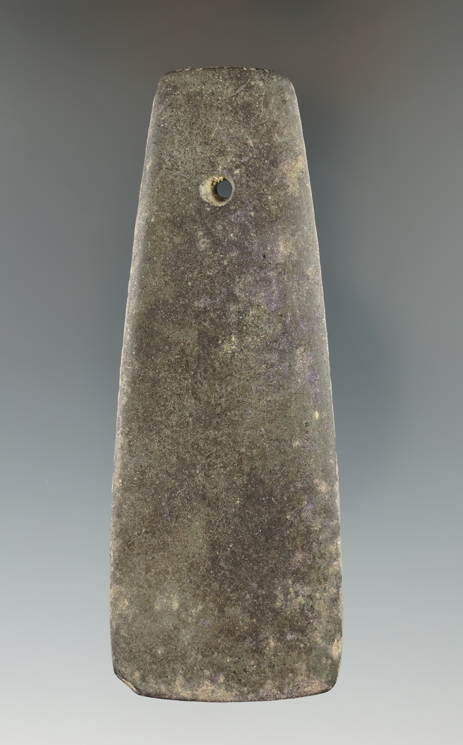 4" Hopewell Trapezoidal Pendant with nice engravings on one side and tallies on top. Indiana.