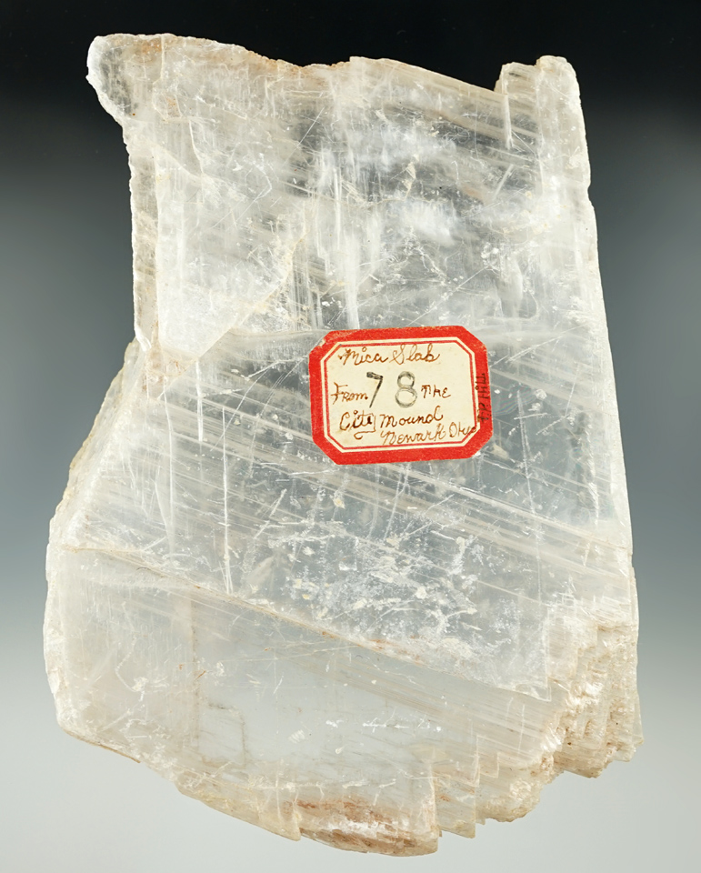 Large 7" long mica slab recovered from the City Mound in Newark, Ohio.