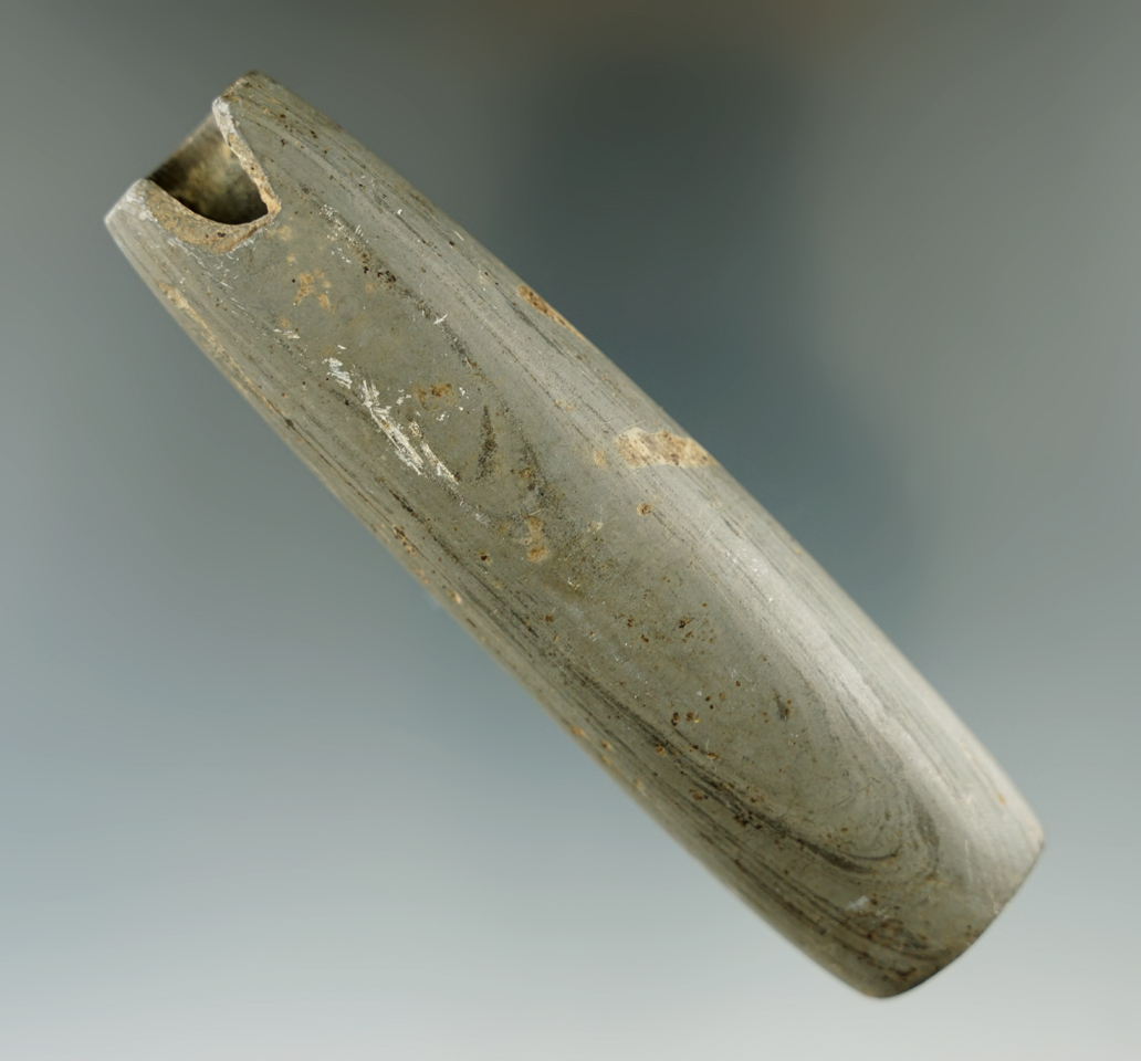 3 7/8" slate Tube Bannerstone found in Richland Co., Ohio.