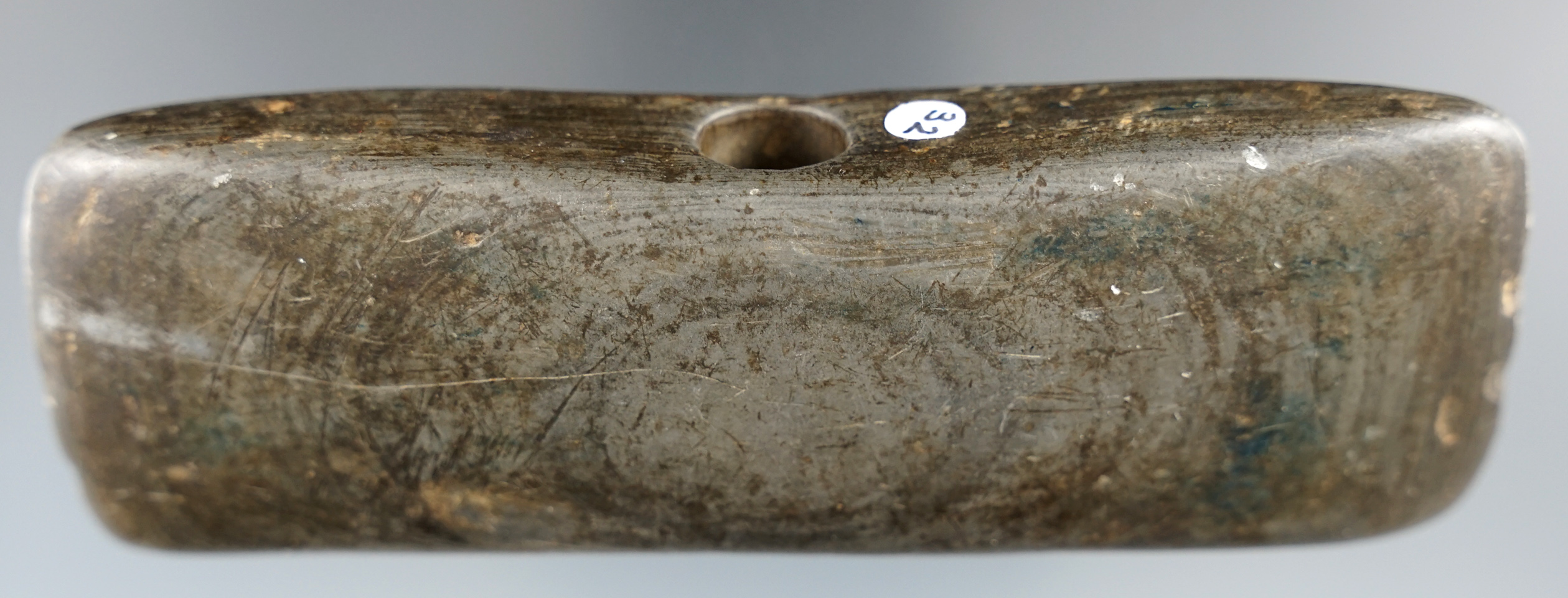 Pictured! 4 9/16"  Double Axe Bannerstone made from dense glacial banded slate - Ohio.