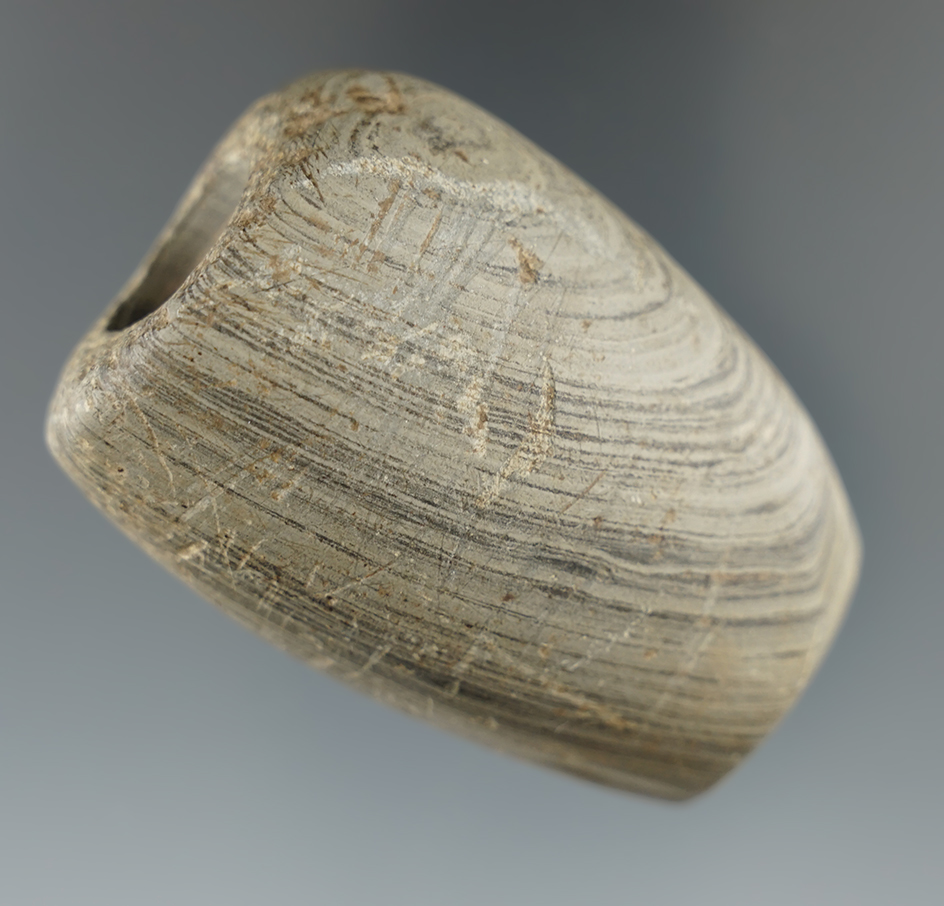 2 3/8" Tube Bannerstone made from glacial slate with nice mineral deposits on surface - Ohio.