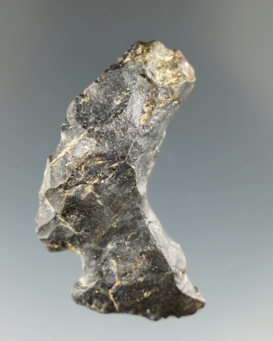 1 7/8" unique left-handed Coshocton flint Hafted Shaft Scraper found near Gallipolis, Ohio.