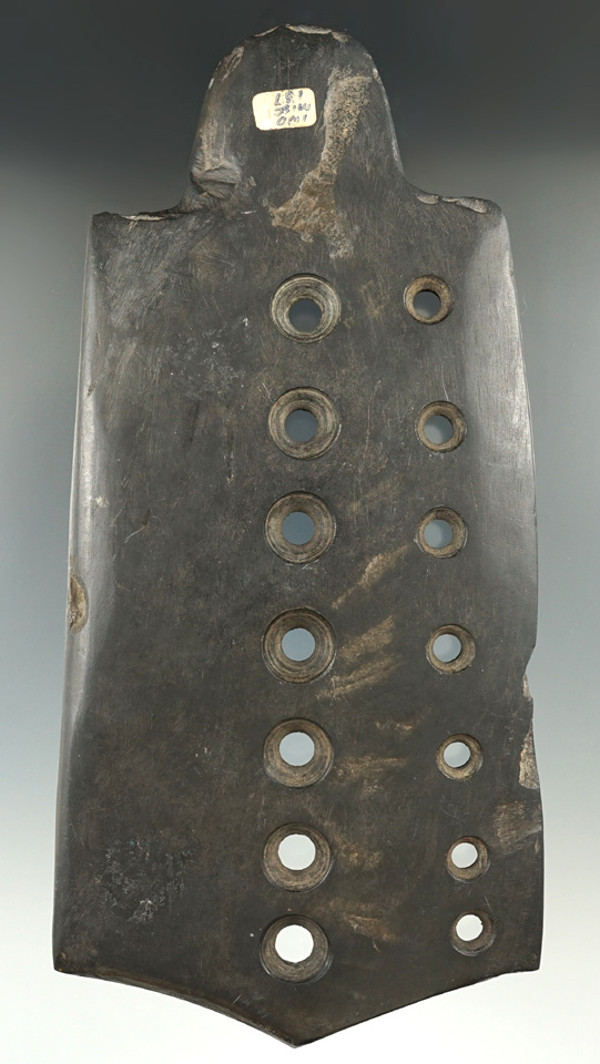 8 1/4" long perforated slate tool of unknown purpose that appears to be historic period.