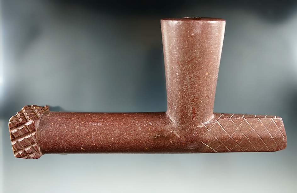 Nicely decorated 8 1/4" long Historic period Catlinite Pipe from South Dakota.