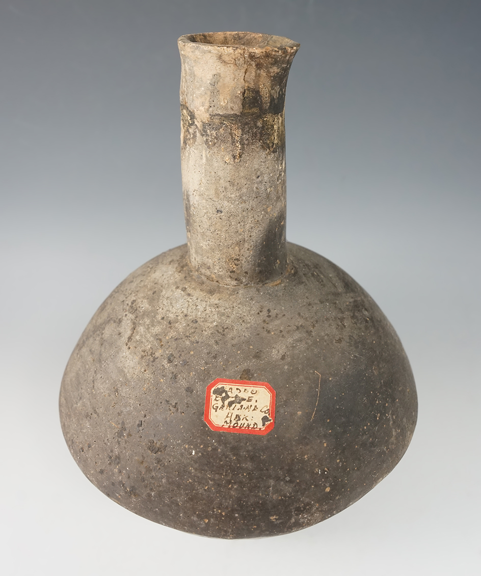 Large 9 1/2" tall x 6 1/2" wide Caddo long-neck water bottle - some repair and restore to spout.