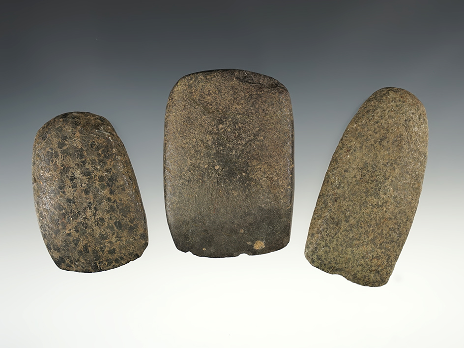 Set of 3 nicely patinated Hardstone Celts found in Whitley Co., Kentucky.  Davis COA.