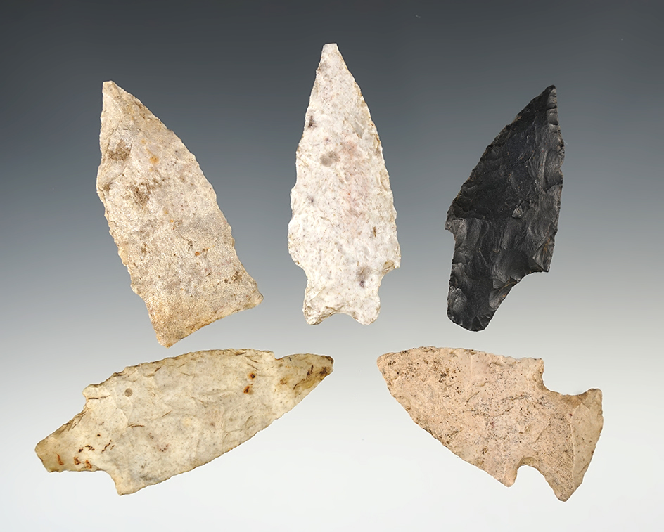 Set of 5 nice Missouri points. The largest is 2 5/8".