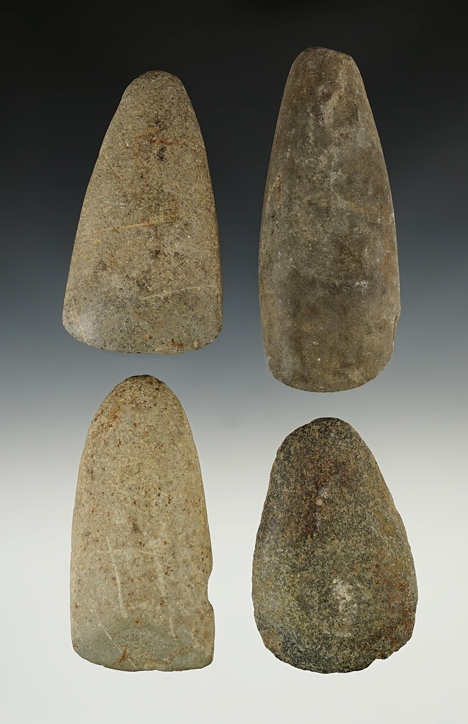 Set of 4 nice Hardstone Adzes found in the Kentucky/Tennessee area. The largest is 4 1/8".
