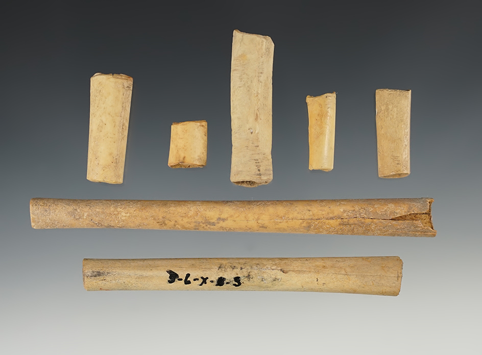 Set of 7 Bone Tube Beads found in New Mexico. Largest is 5 3/16".