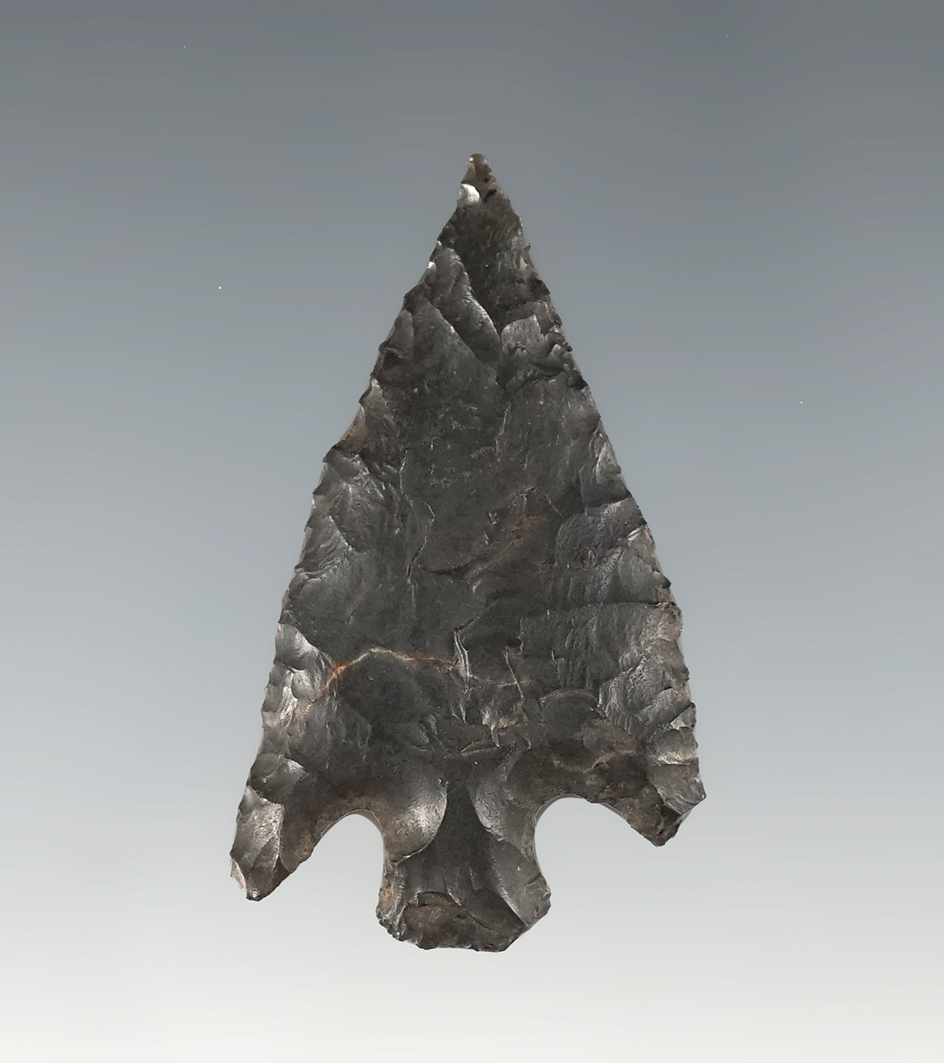 Well patinated 1 9/16" Rose Springs found by Terri Baldridge in the Tule Lake Basin, CA.