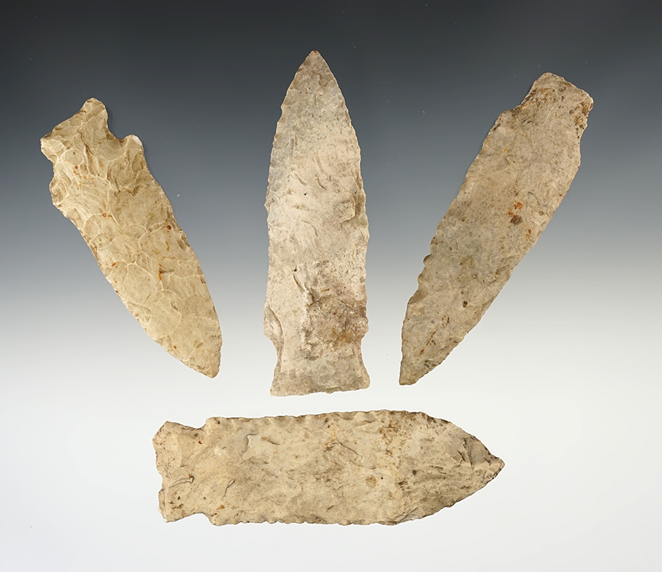 Set of 4 nice points found in the Missouri Illinois area. The largest is 3 3/4".