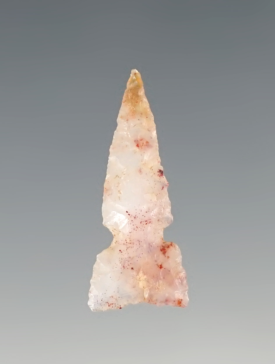 1 1/8" Side Notch Arrow Point made from Pigeon Blood Agate found in New Mexico.