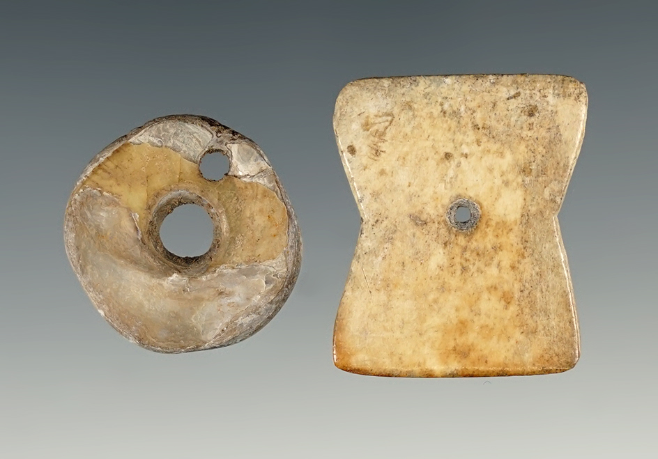 Pair of unique Drilled ornamental pieces made from Shell and Bone. Found in Texas.