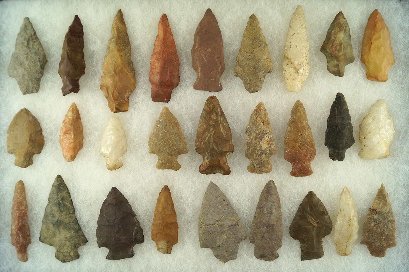 Set of 27 arrowheads found in New Jersey and Virginia, largest is 2 3/8".