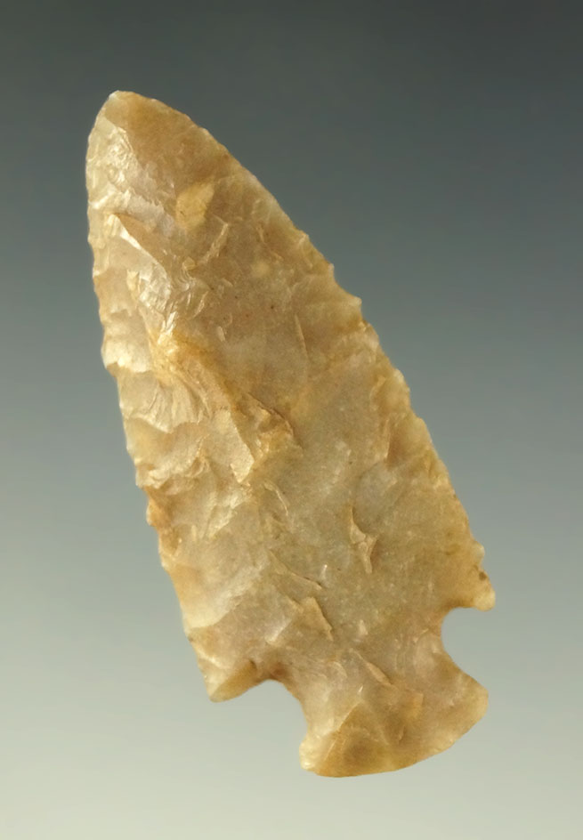 Excellent flaking on this 2" Cupp point found in Cowley County Kansas.