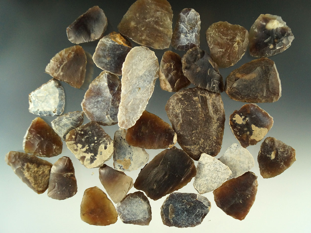 Large group of Knife River Flint scrapers found in the Dakotas.