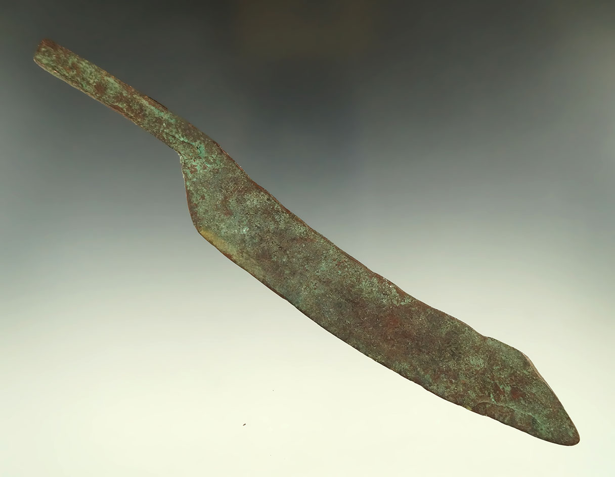 Very unique 8 1/2" old world copper knife that is very heavily patinated in good condition.