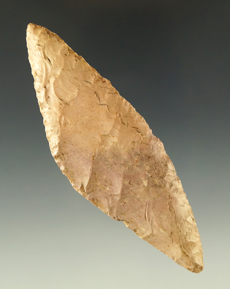 Ex. Museum! Classic style 3 7/8" Harahey four bevel knife found in Kansas. Ex. Charlie Shewey.