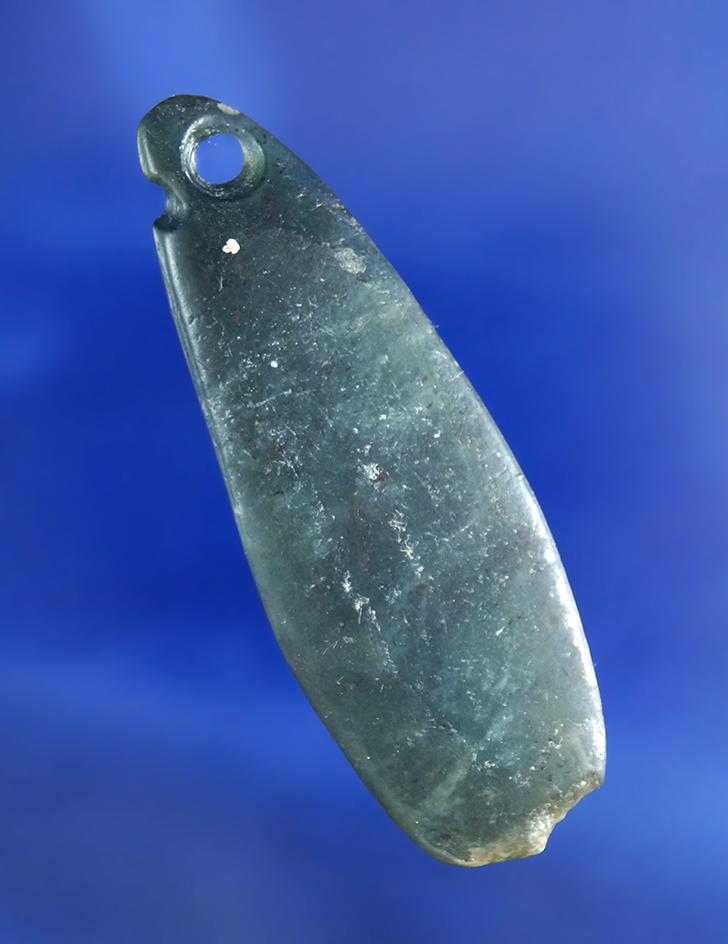 Rare! 2 1/8" beautiful semi-translucent green drilled Jadeite Pendant - thin and well styled