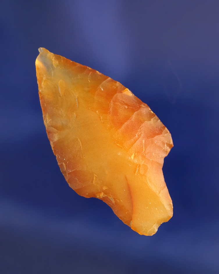 1 13/16" heavily patinated agate Stemmed Arrowhead found in Klickitat County Washington.