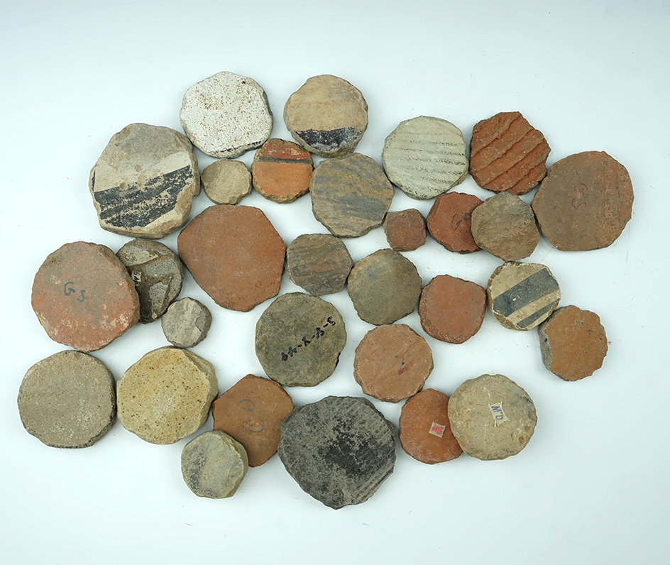 Set of 30 Prehistoric Pottery Shards that were salvaged into discs, largest is 1 15/16", New Mexico.
