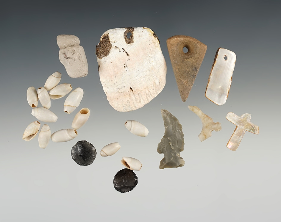 Group of assorted Pendants, Beads and Eccentrics found in New Mexico. Largest is 1 5/8".