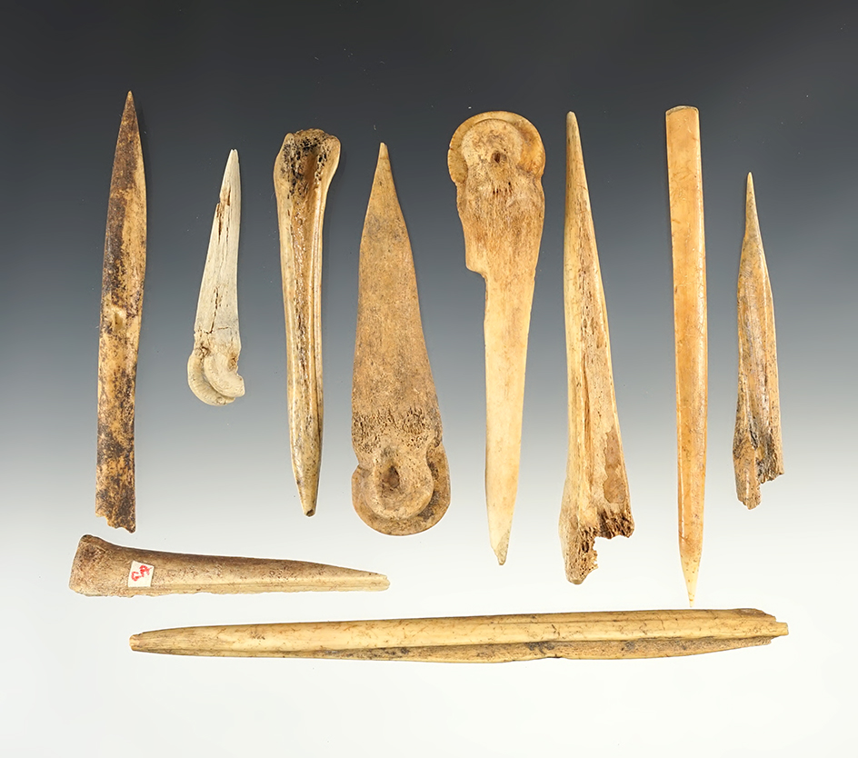 Set of 10  Assorted Bone Awls found in New Mexico. Largest is 5 3/4".