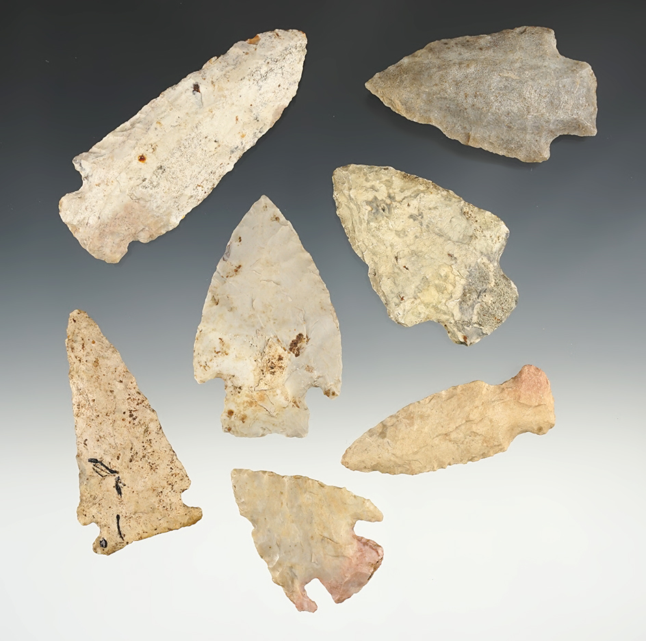 Set of 7 good Missouri points. The largest is 3 3/8".