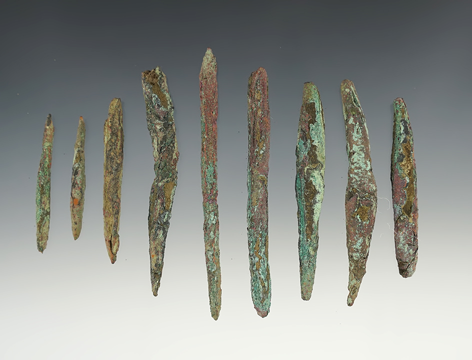Set of 6 Copper Projectile Points. The largest is 3 3/8".