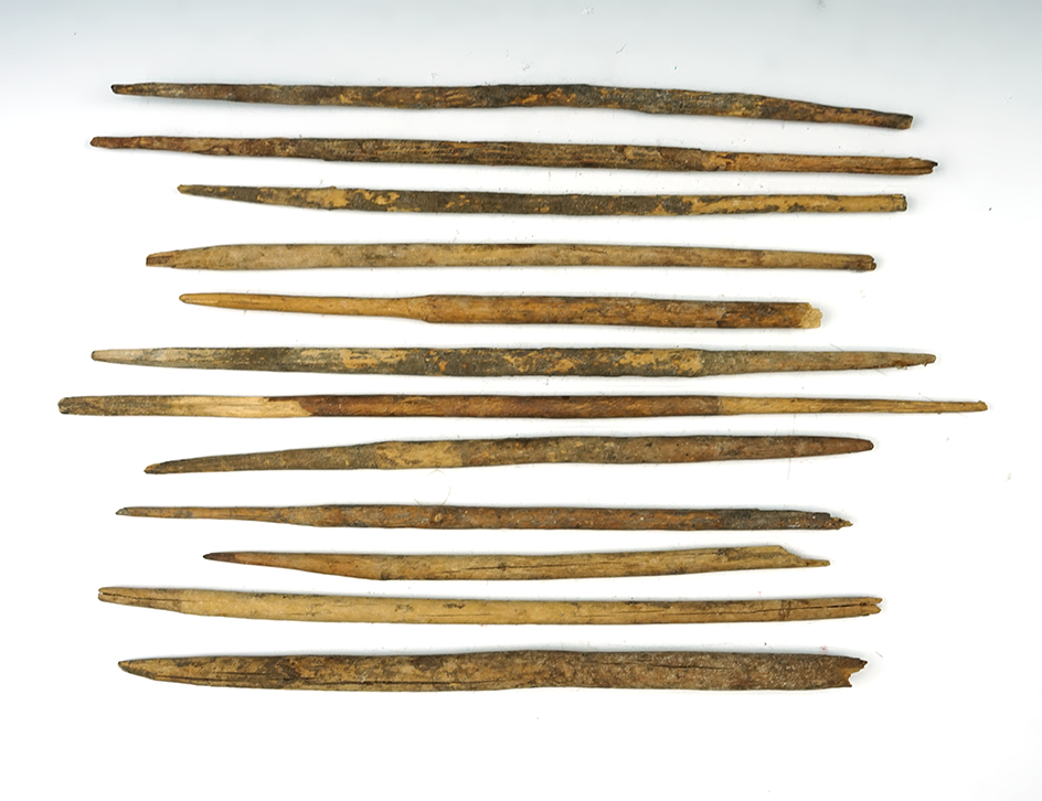 Rare! Set of 12 Wood Composite Arrow Projectile Points recovered at a site in Arizona.