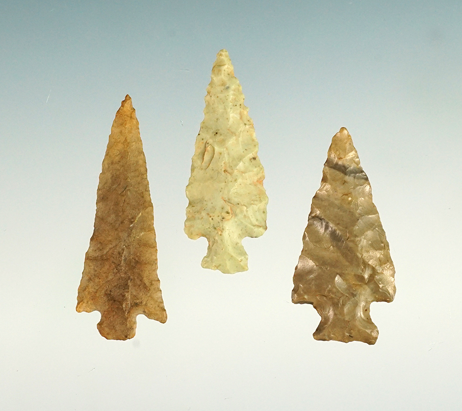 Set of 3 thin and well flaked Colorado Points. The largest is 1 5/16".