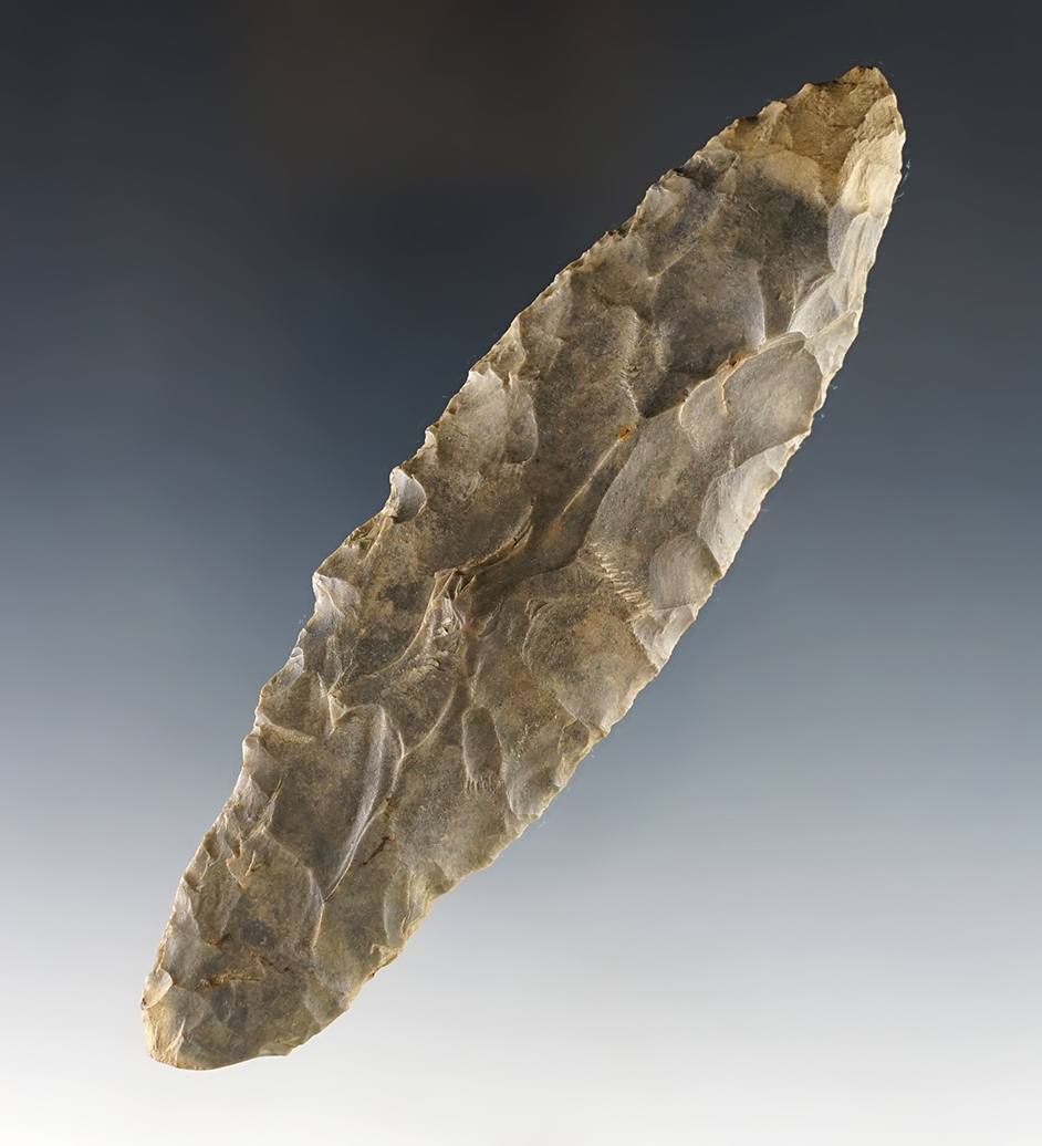 4 7/8" Indiana Adena made from patinated Hornstone. Comes with a Bennett COA.