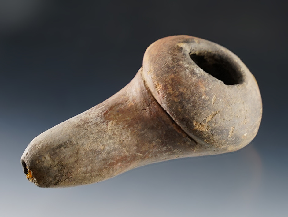 3 3/4" well-designed prehistoric Pueblo Pottery Pipe recovered in Arizona. Nice condition.