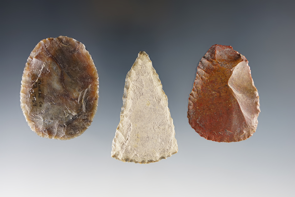 Set of 3 nice Scrapers and Tools found in Modoc Co., California. Ex. Robert Knowlton collection. 