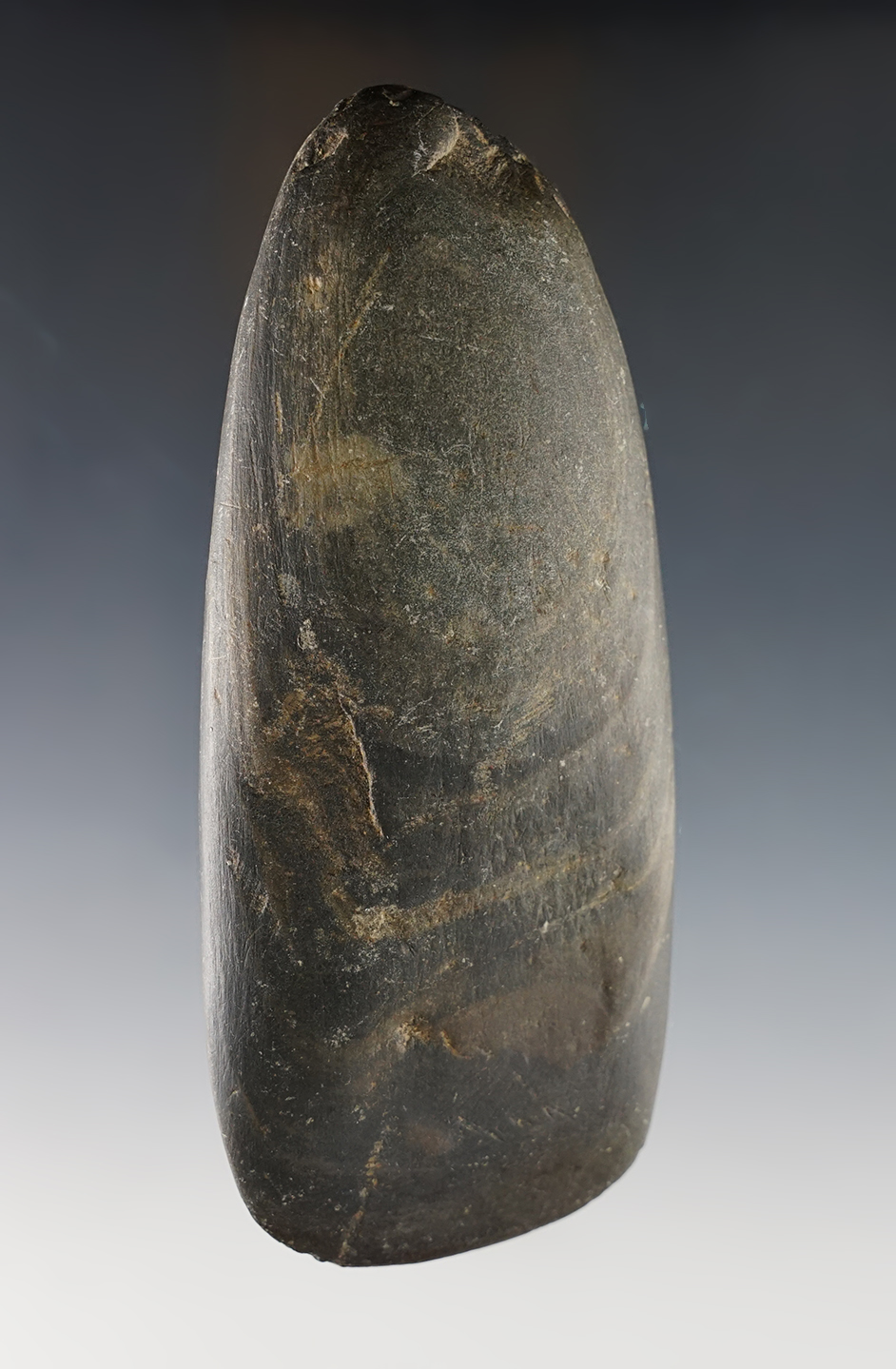 Well made 4 15/16" Celt - nicely colored Banded Slate. Henry Co., Indiana. Bennett COA.