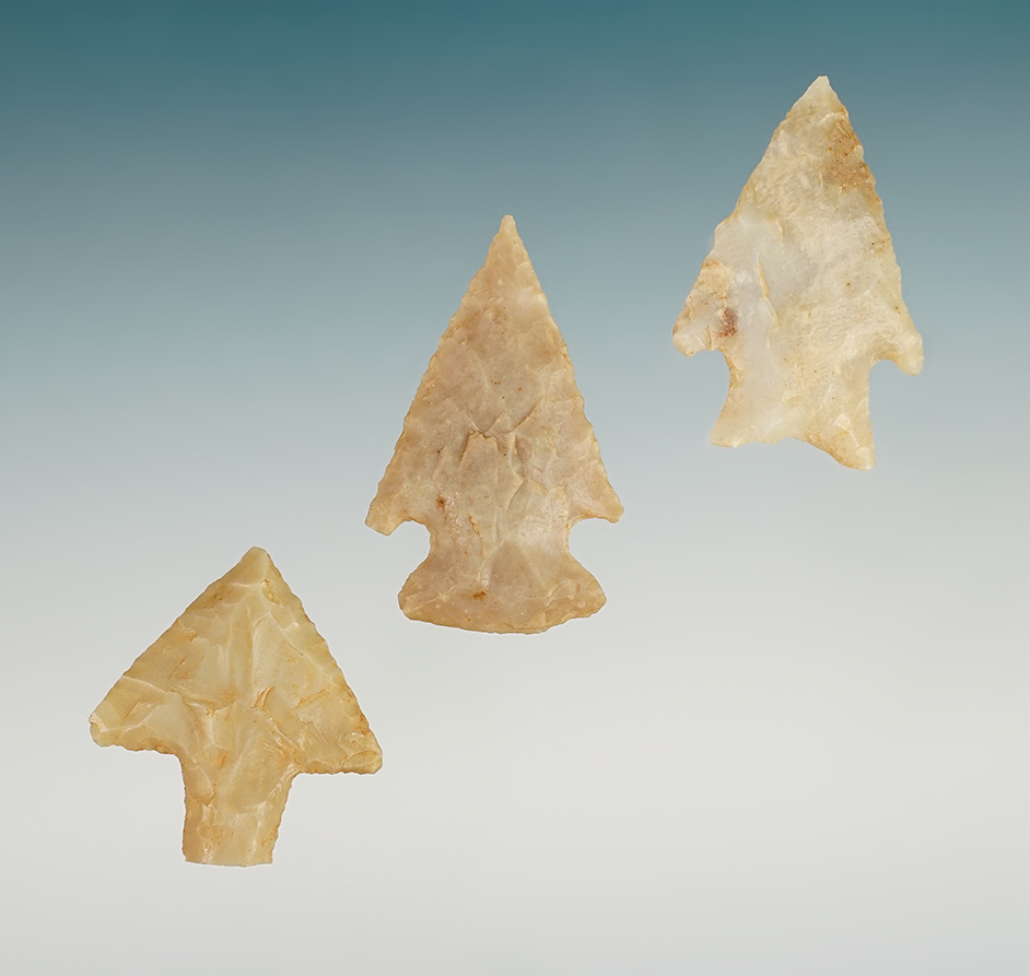 Set of 3 fine points found around Texas, Oklahoma and Arizona. Ex. Dr. Royce Thomas collection.