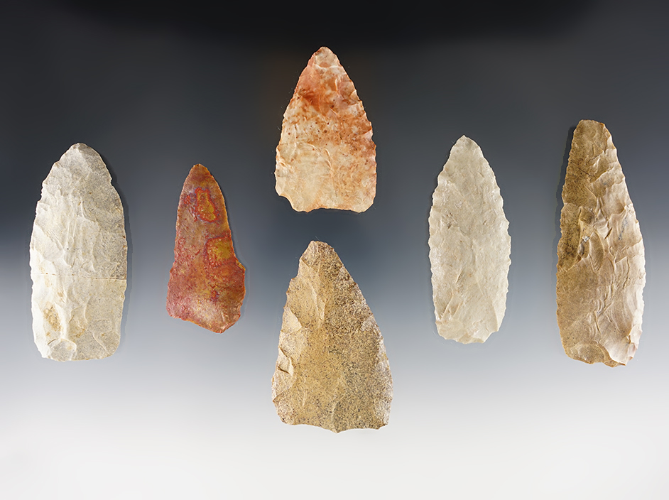 Set of 6 nice Colorado Blades. One is broken and glued. The largest is 3 9/16".