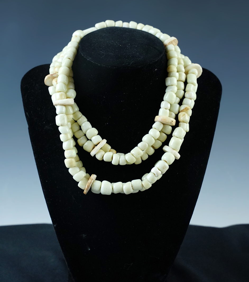 Very large 63" long strand of drilled stone and shell beads recovered in Colusa County California. 