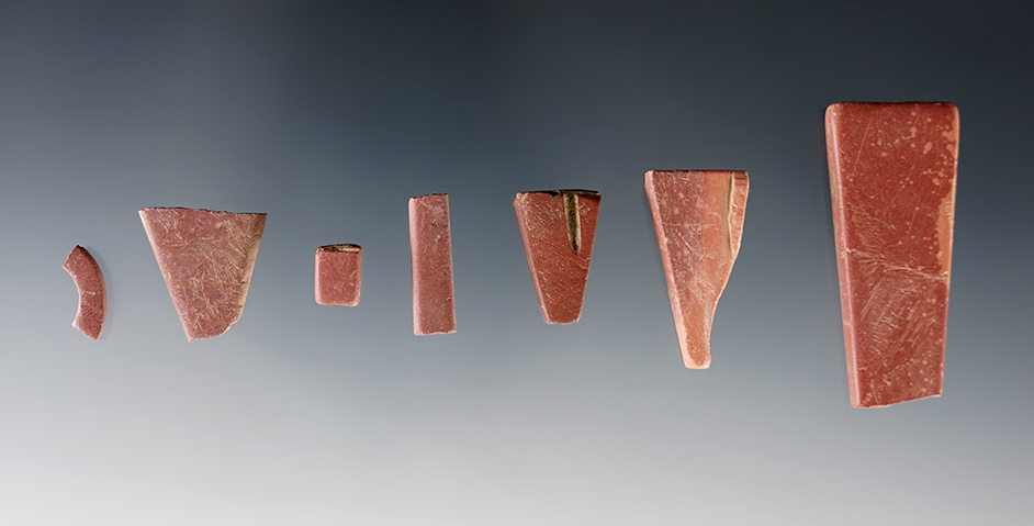 Set of 7 Catlinite Beads found in White Springs, Geneva, New York. The largest is 1 15/16".