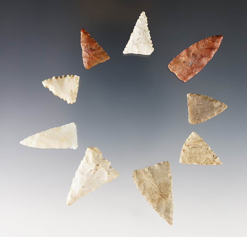 Set of 9 nice Madison Triangle points found in Will Co., Illinois.