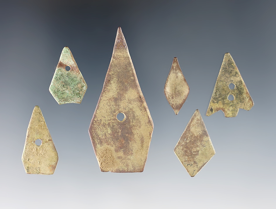 Set of 6 unique Kettle Points found in White Springs, Geneva, New York. The largest is 2 3/16".