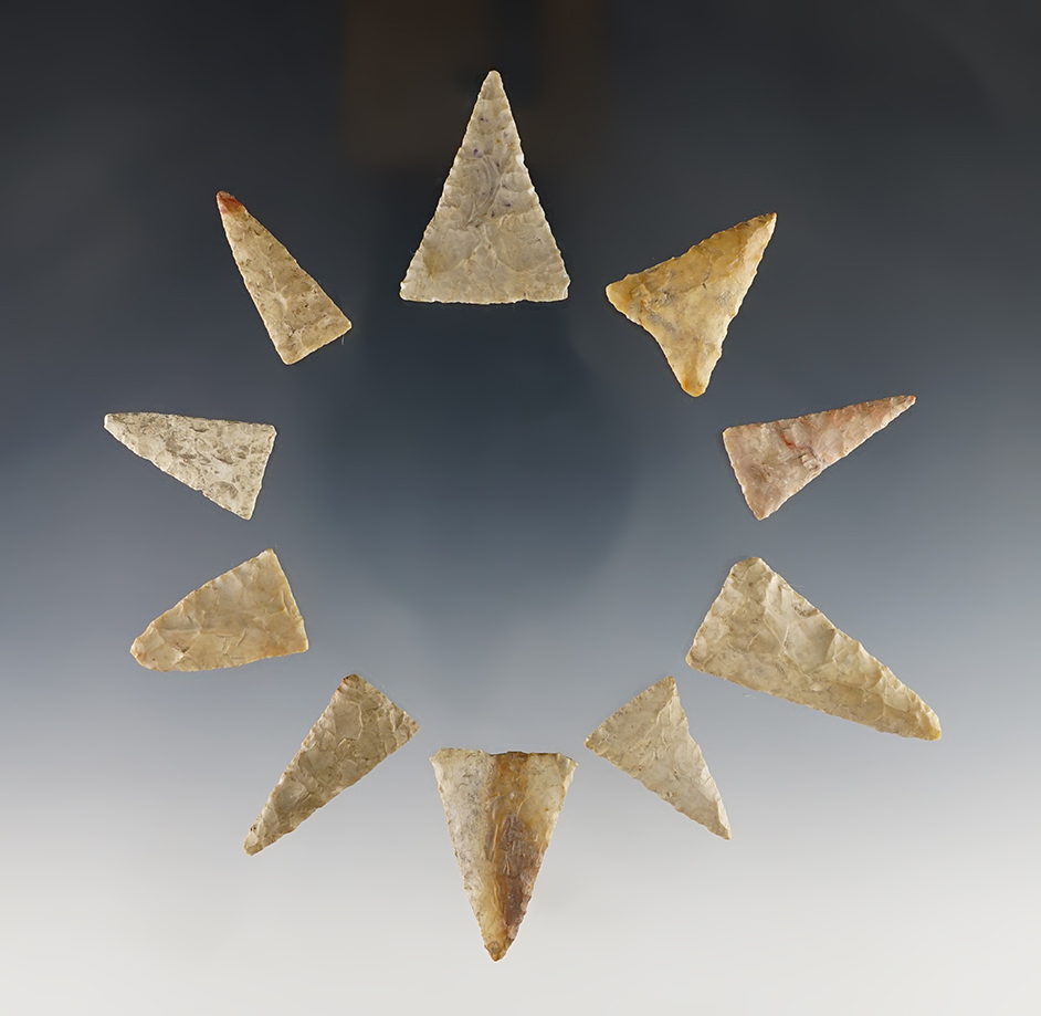 Set of 10 Madison Points found in Indiana. The largest is 1 5/8".