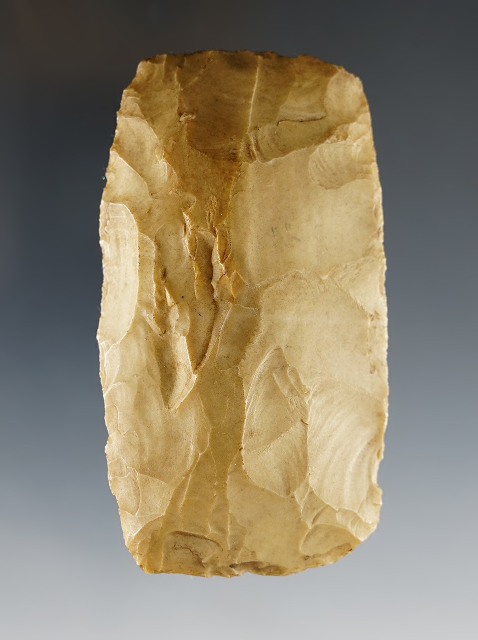 Deeply patinated 3 1/4" long x 1 13/16" Paleo Square Knife found in Boone Co., Missouri.