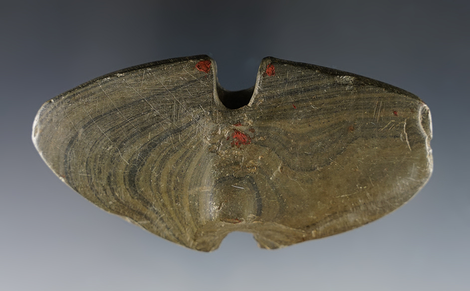 Heavily patinated 3 15/16" Ohio Double Notch Wing Bannerstone.